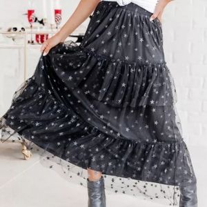 Pink Lily Black Star Maxi Skirt